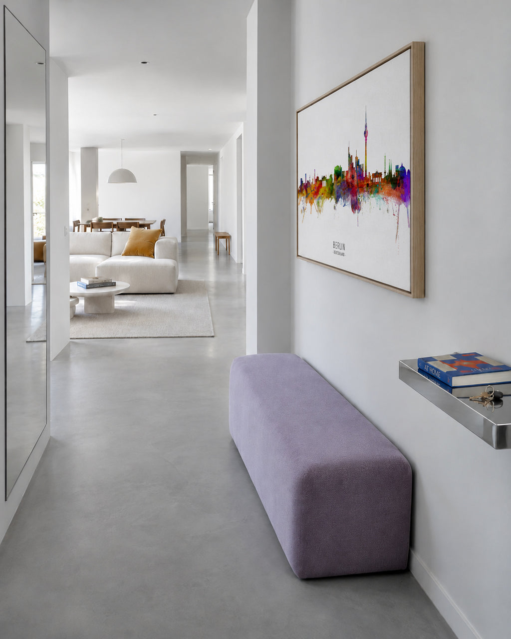 Berlin Skyline multicolor - Framed canvas in an interior