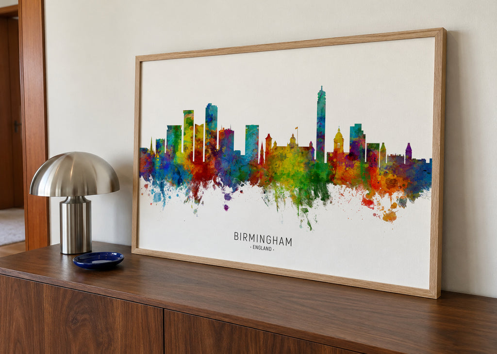 Birmingham Skyline multicolor - Framed poster in an interior