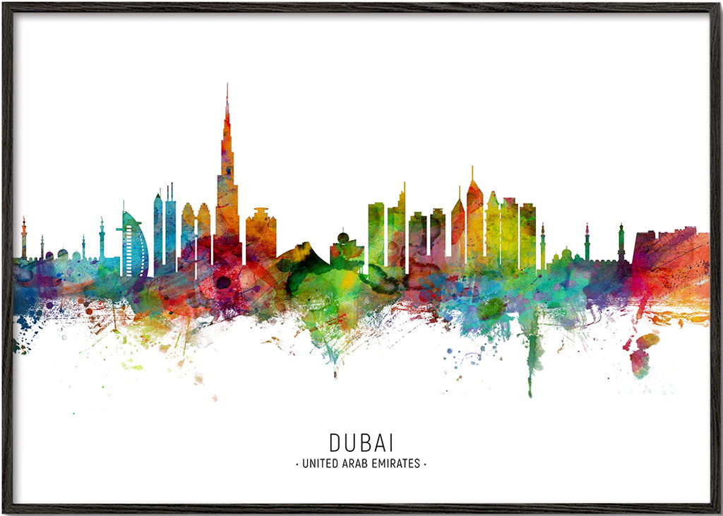 Plakat miasta Dubai skyline akwarela