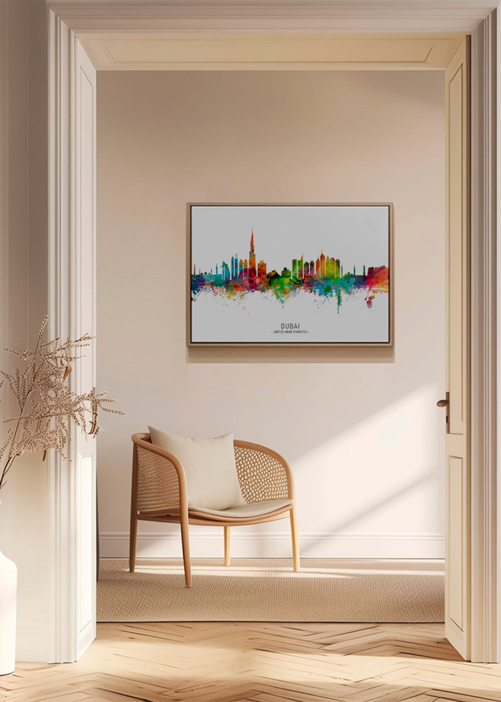 Plakat miasta Dubai skyline akwarela
