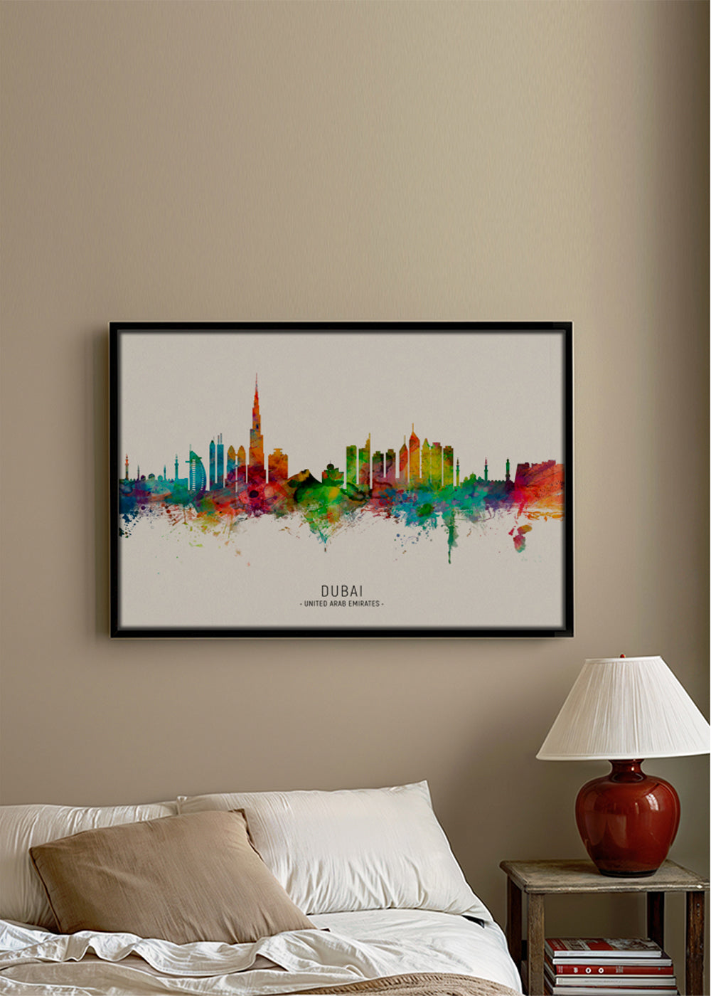 Plakat miasta Dubai skyline akwarela