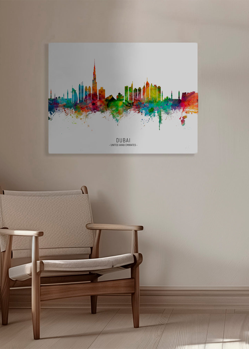 Plakat miasta Dubai skyline akwarela
