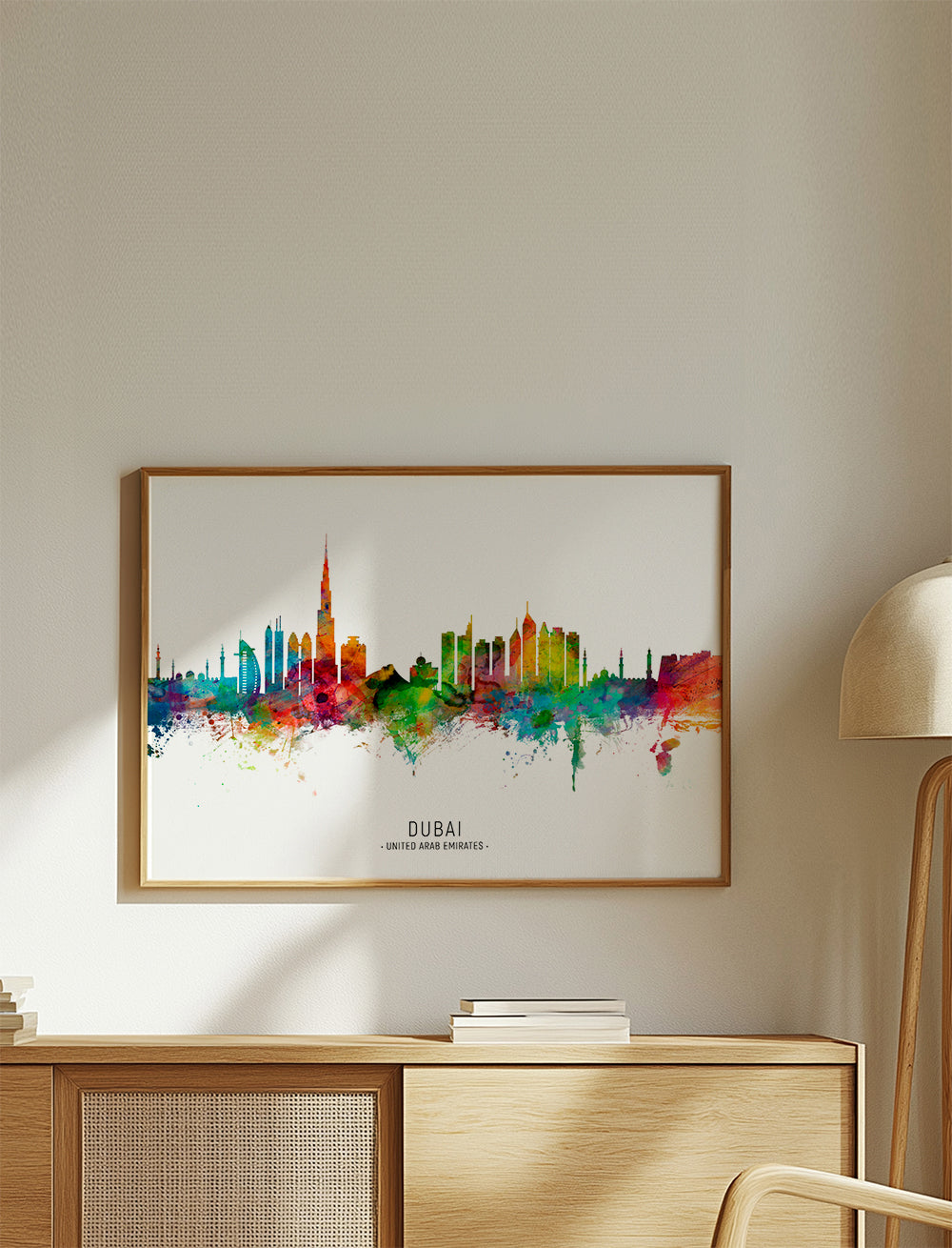 Plakat miasta Dubai skyline akwarela