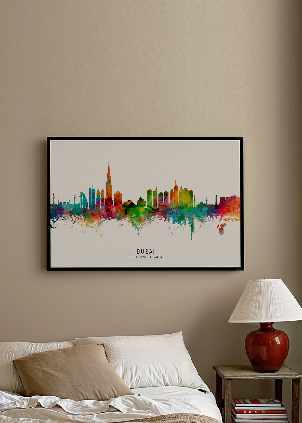 Plakat miasta Dubai skyline akwarela