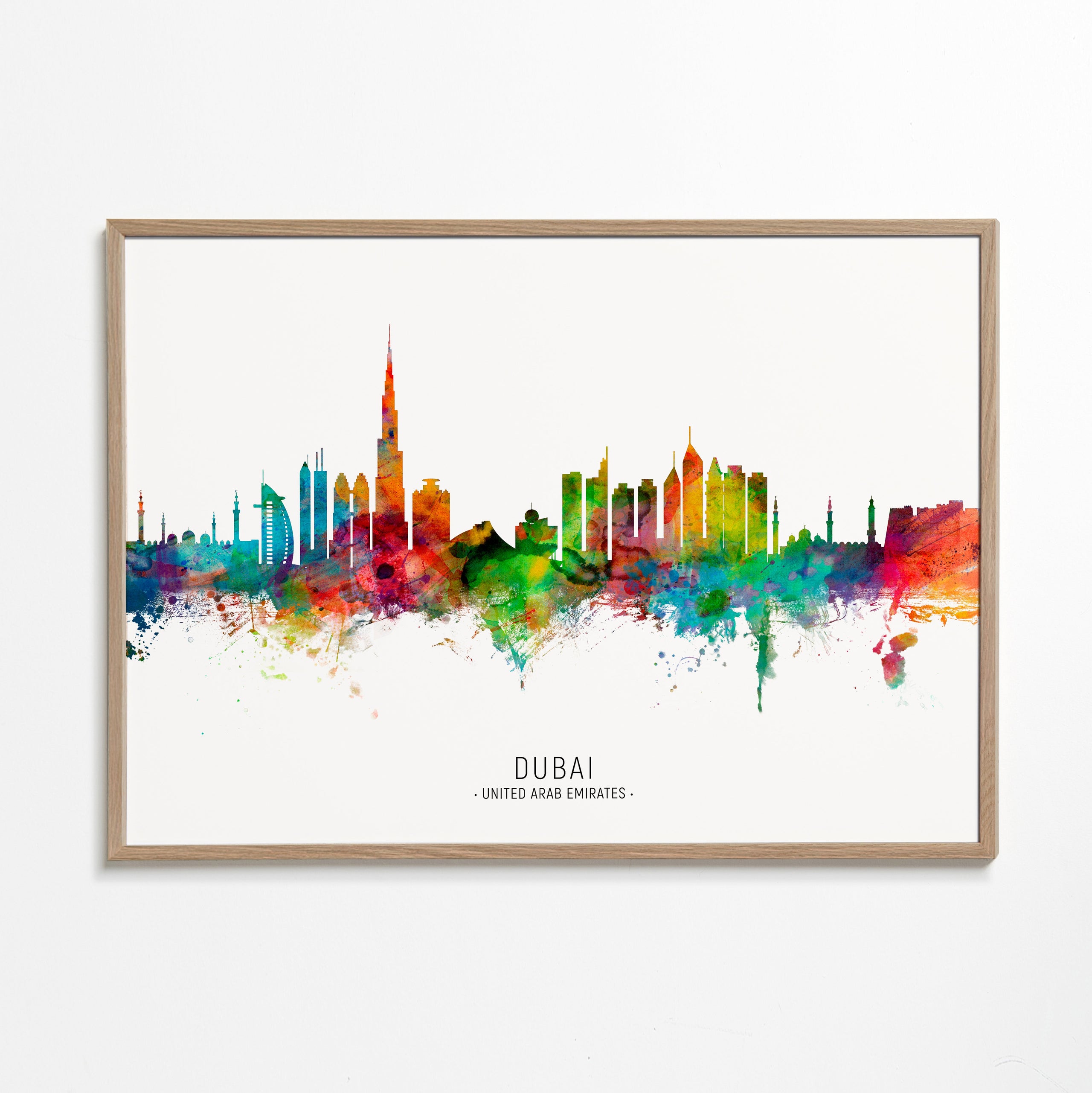 Plakat miasta Dubai skyline akwarela