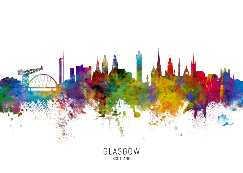 Plakat miasta Glasgow skyline akwarela