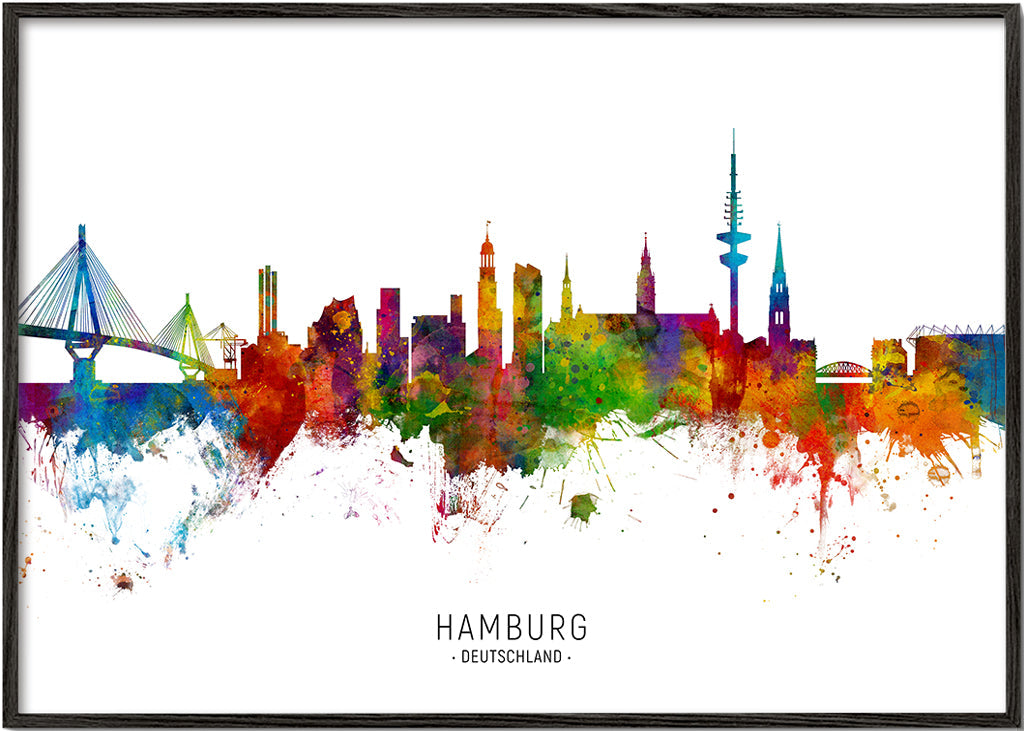 Plakat miasta Hamburg skyline kolorowy