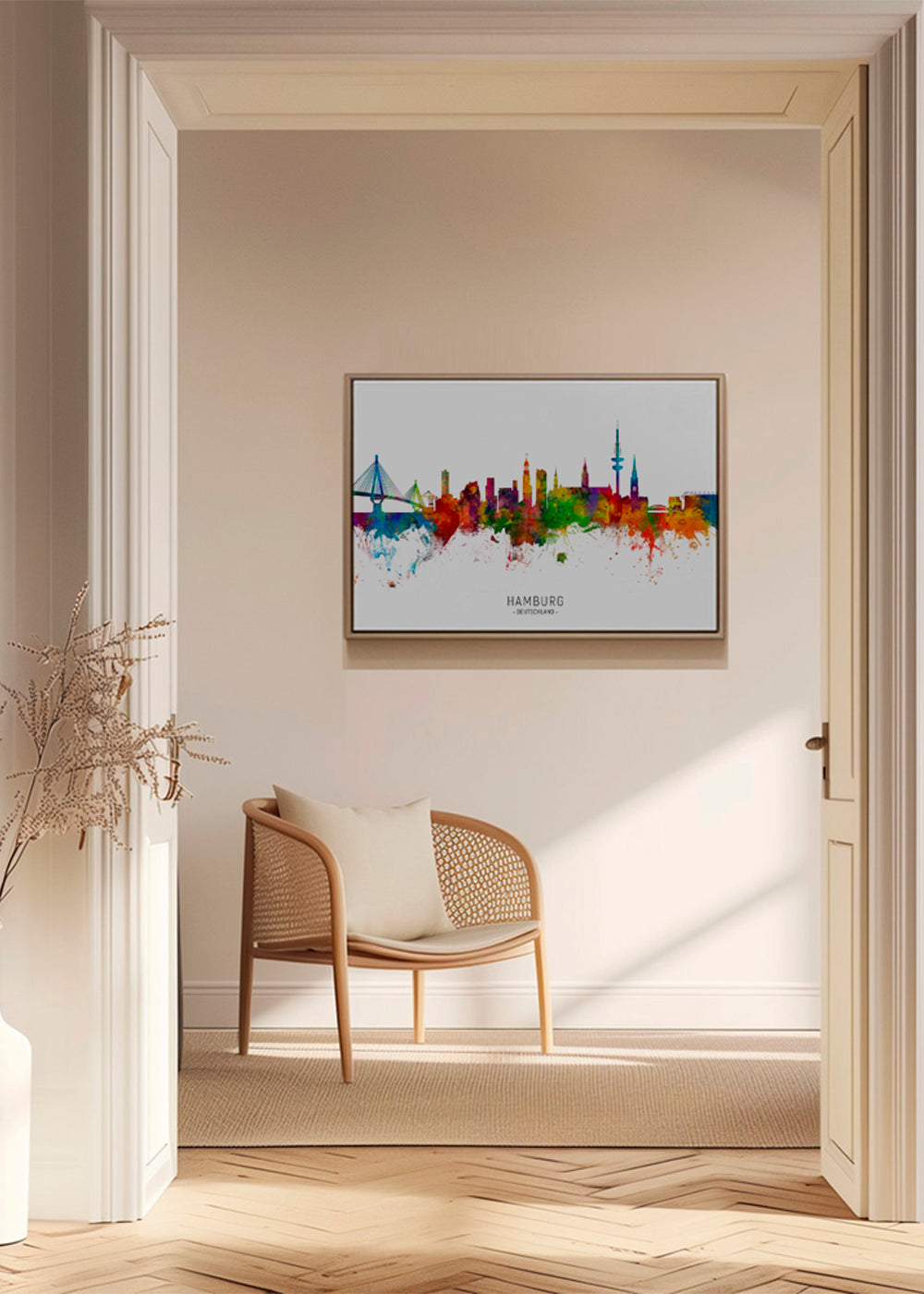 Plakat miasta Hamburg skyline kolorowy