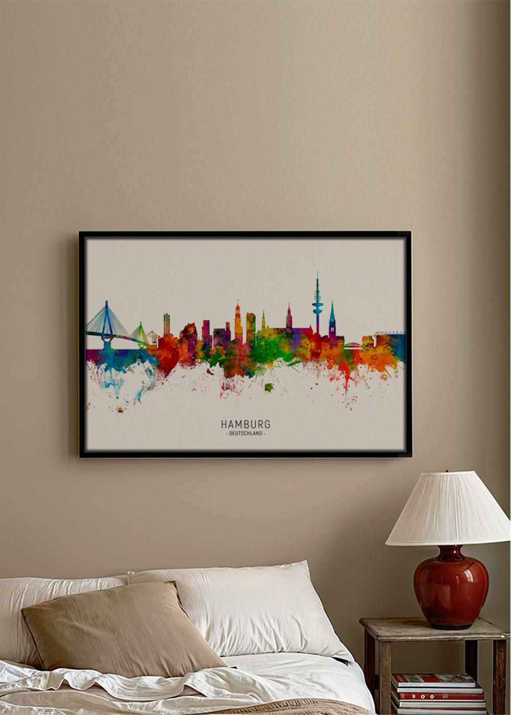Plakat miasta Hamburg skyline kolorowy