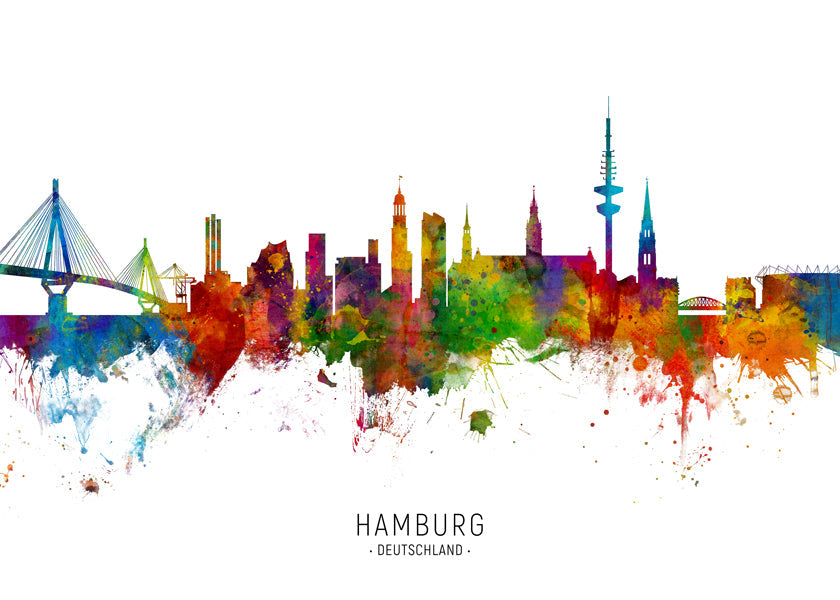 Plakat miasta Hamburg skyline kolorowy