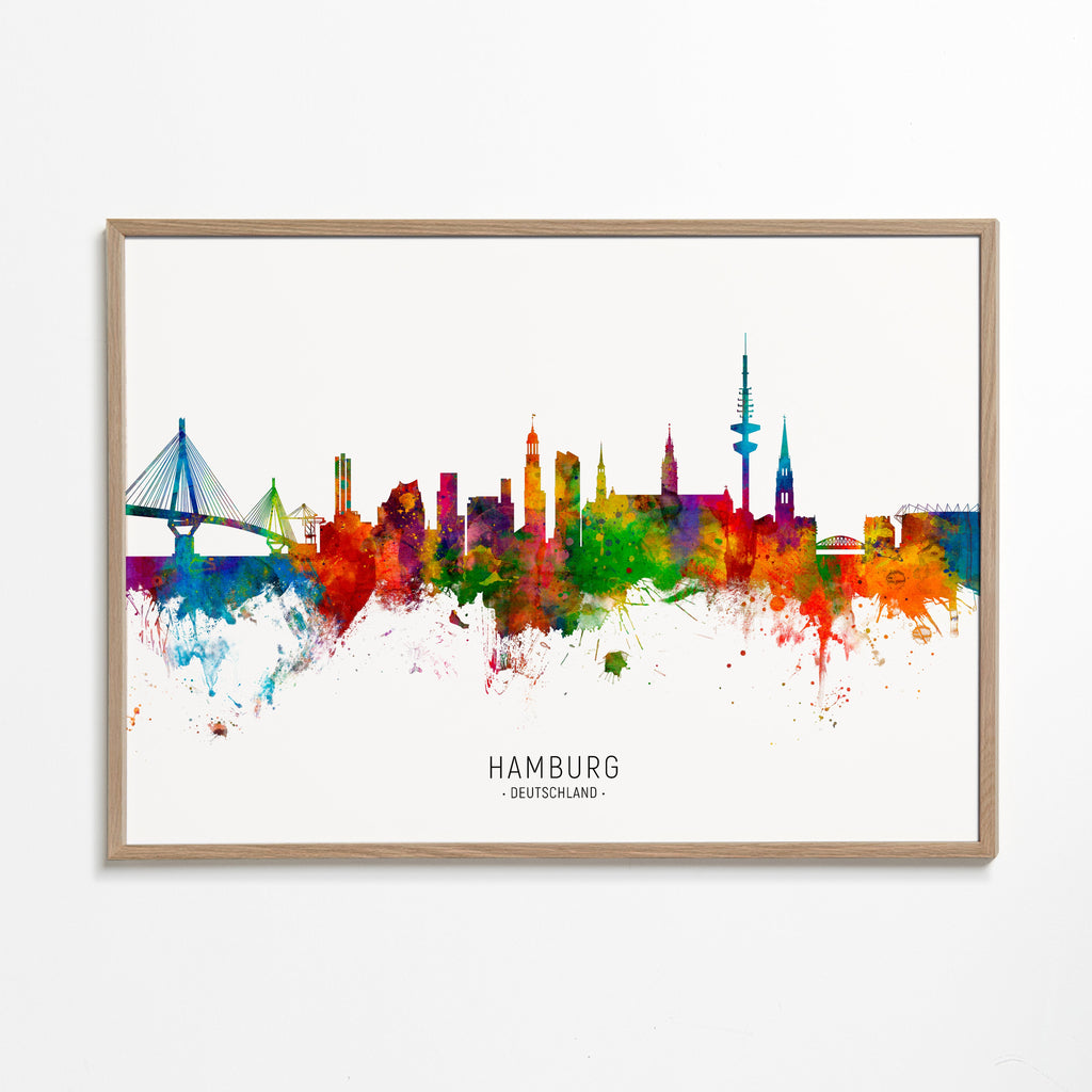 Plakat miasta Hamburg skyline kolorowy