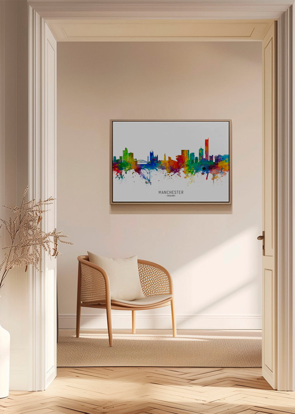 Plakat podróżniczy: Manchester skyline wielobarwny