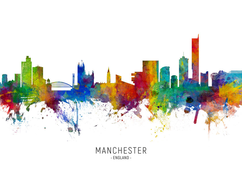 Plakat podróżniczy: Manchester skyline wielobarwny