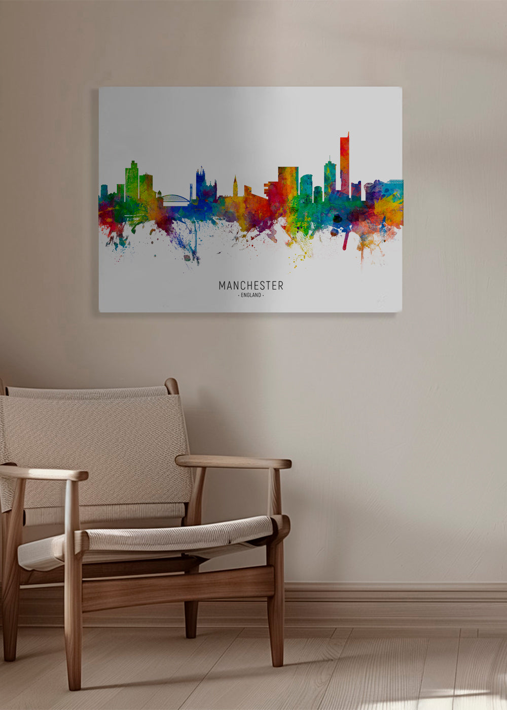 Plakat podróżniczy: Manchester skyline wielobarwny