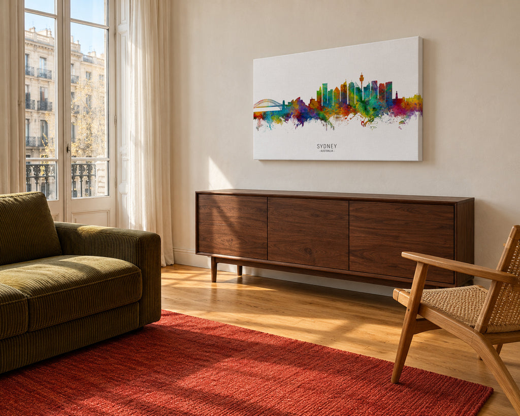 Sydney Skyline multicolor - Unframed canvas in an interior