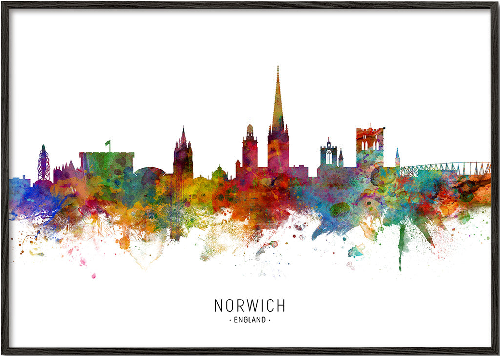 Sztuka do kuchni Norwich skyline akwarela wielobarwna