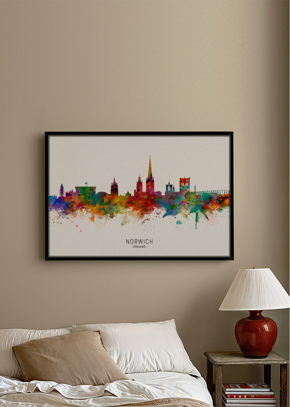 Sztuka do kuchni Norwich skyline akwarela wielobarwna