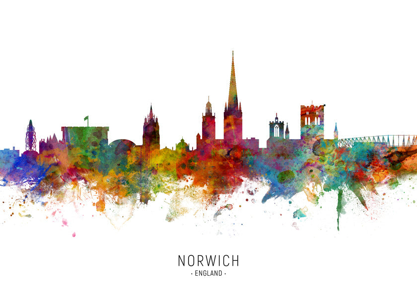 Sztuka do kuchni Norwich skyline akwarela wielobarwna