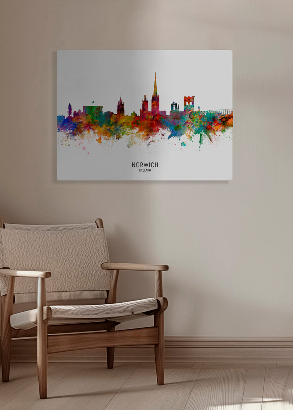 Sztuka do kuchni Norwich skyline akwarela wielobarwna
