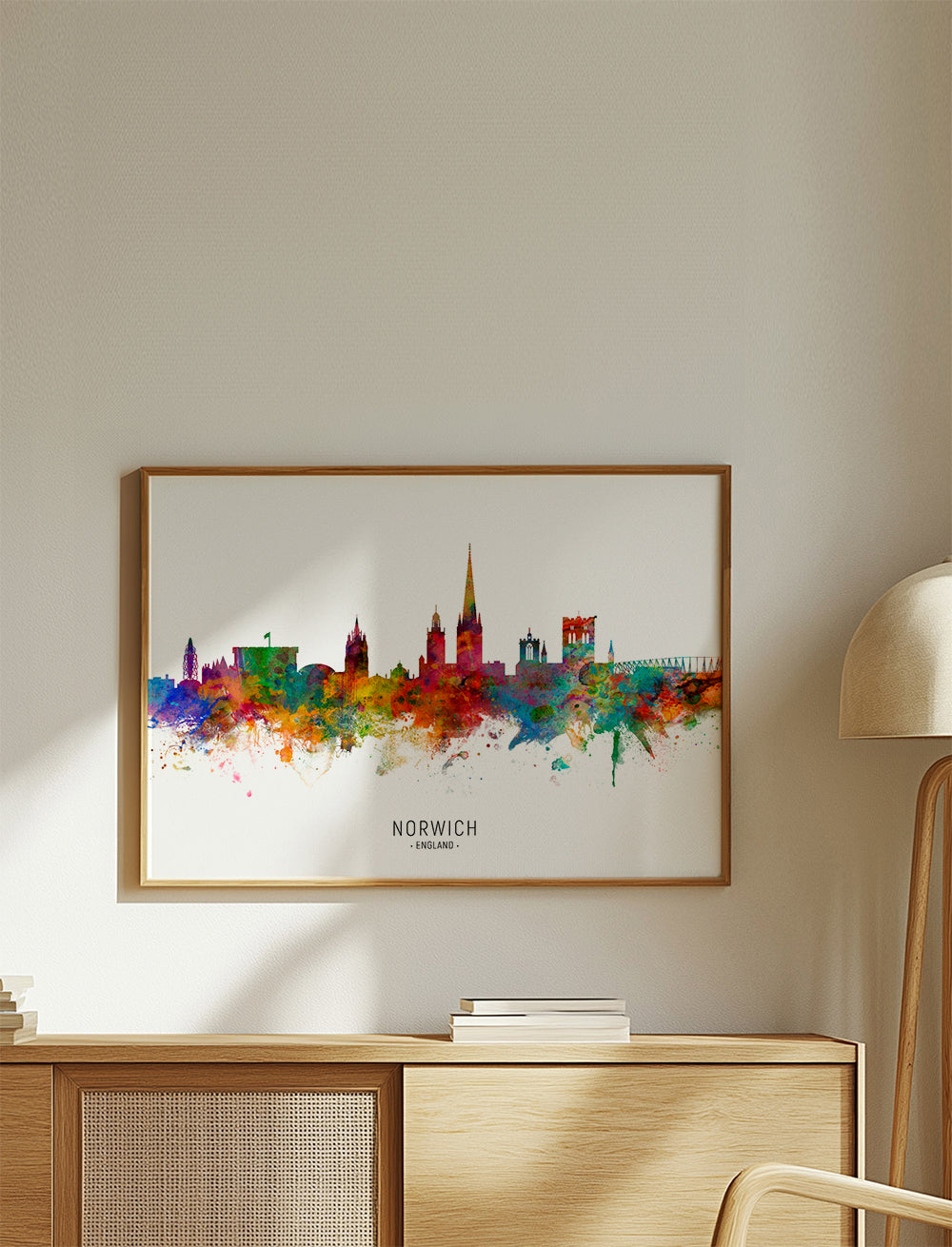 Sztuka do kuchni Norwich skyline akwarela wielobarwna