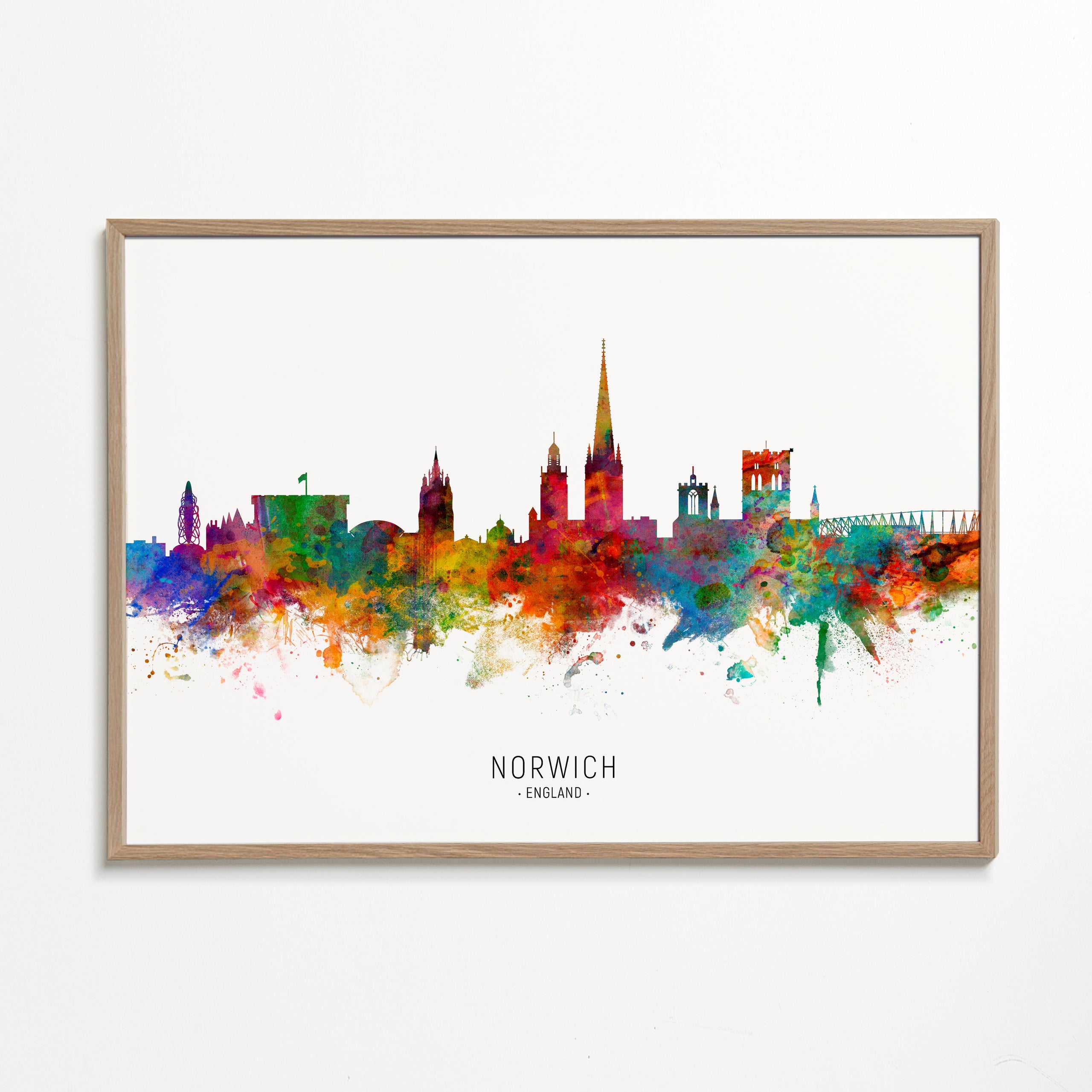 Sztuka do kuchni Norwich skyline akwarela wielobarwna