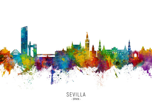 Plakat podróżniczy: Panorama Sewilli akwarela