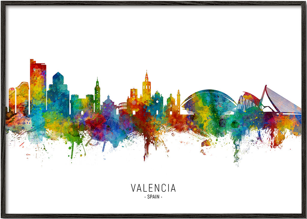 Plakat podróżniczy Valencia skyline akwarela