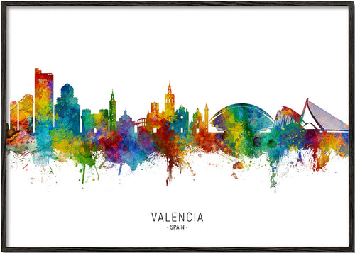 Plakat podróżniczy Valencia skyline akwarela