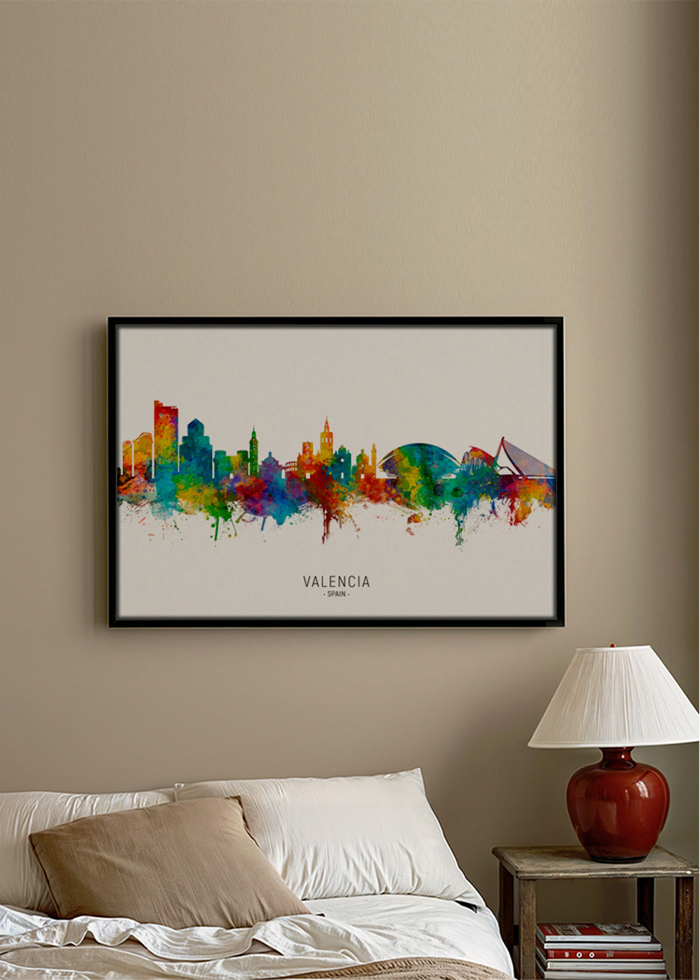 Plakat podróżniczy Valencia skyline akwarela