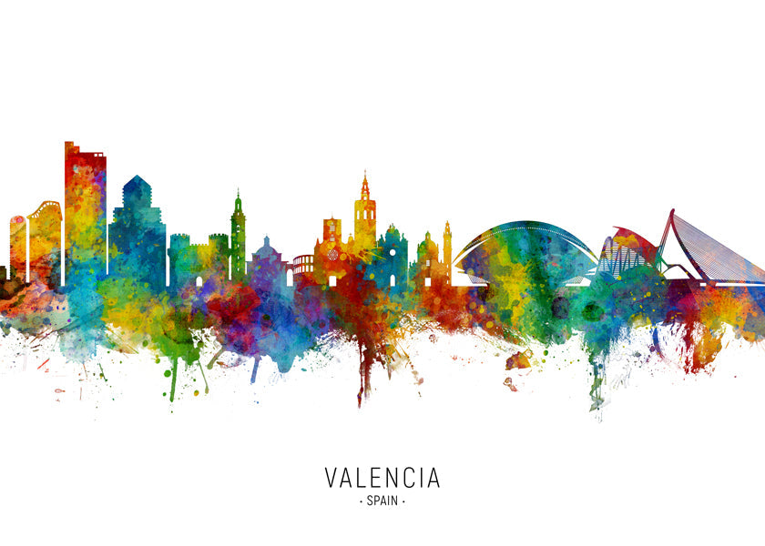 Plakat podróżniczy Valencia skyline akwarela