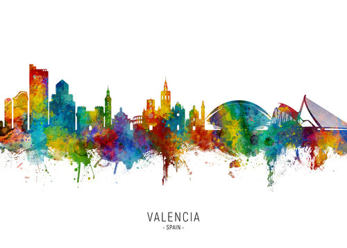 Plakat podróżniczy Valencia skyline akwarela