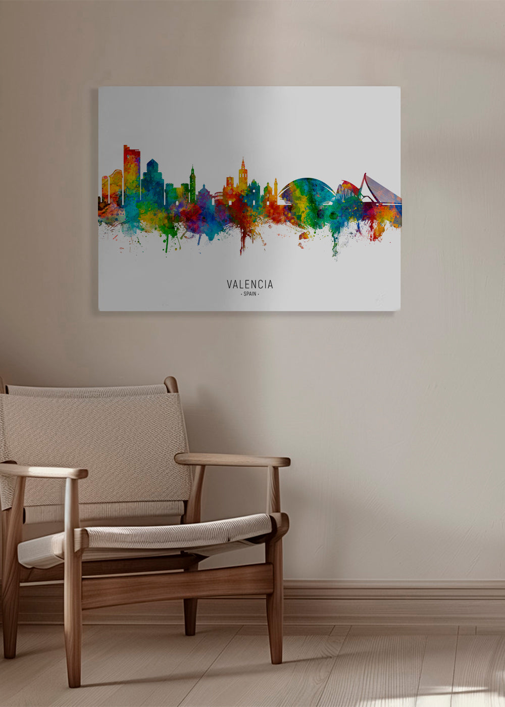 Plakat podróżniczy Valencia skyline akwarela