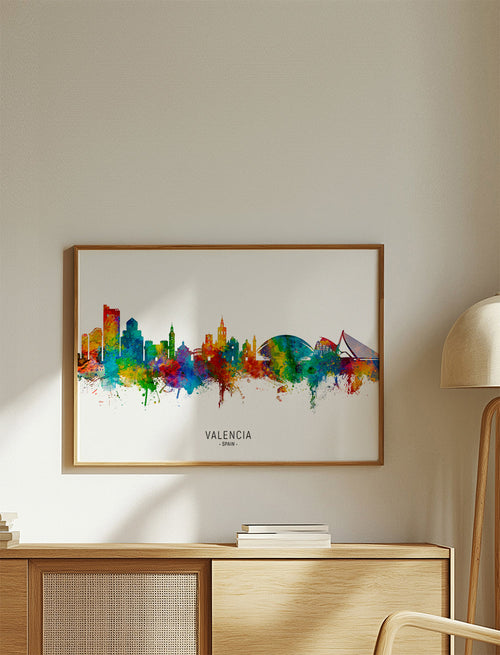Plakat podróżniczy Valencia skyline akwarela