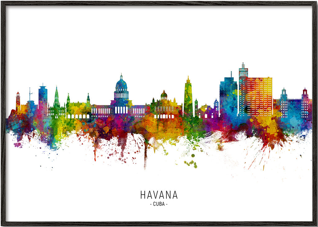 Plakat miasta Havana skyline akwarela