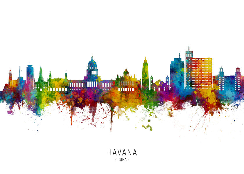 Plakat miasta Havana skyline akwarela