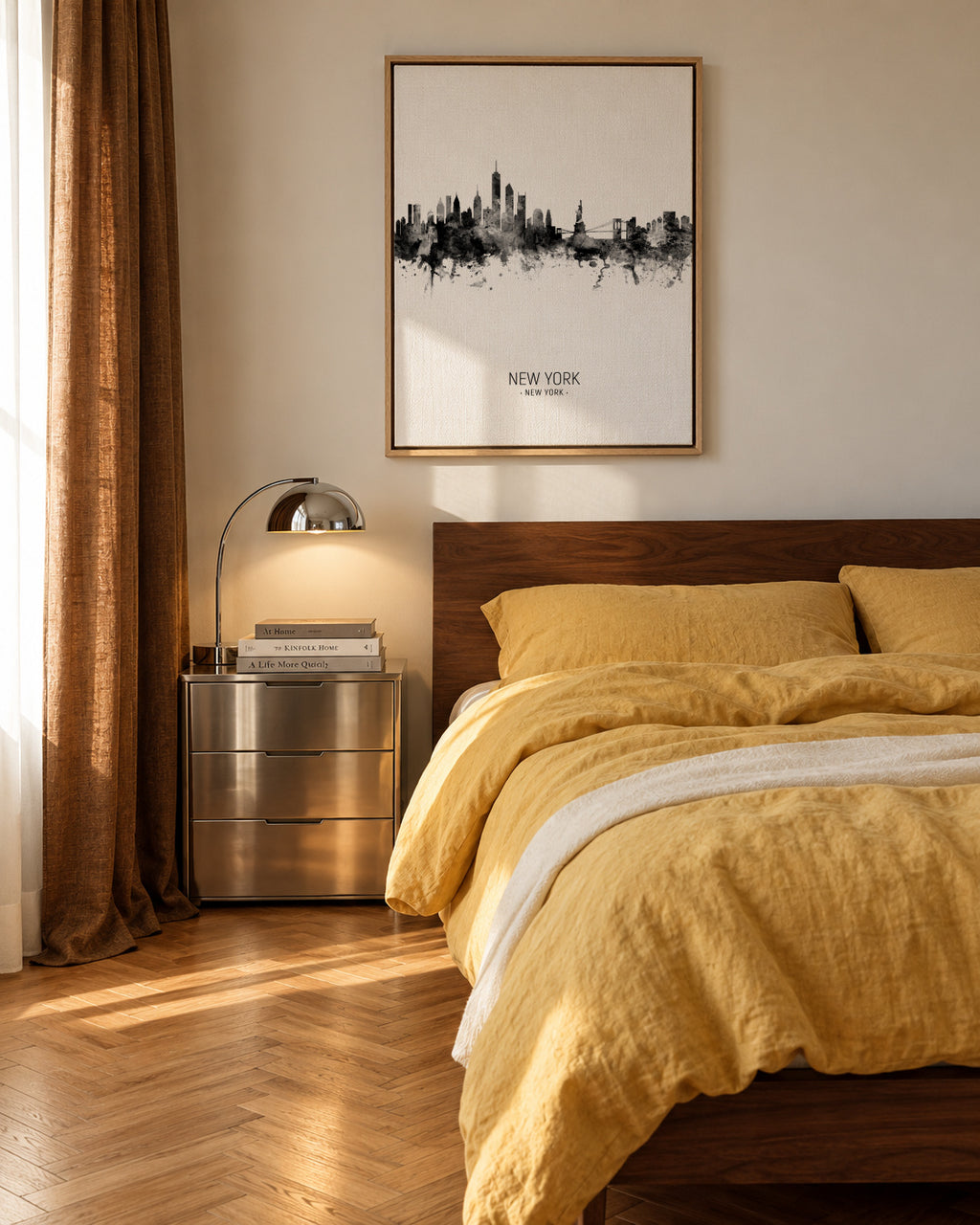 New York Skyline en blanco y negro - Framed canvas in an interior