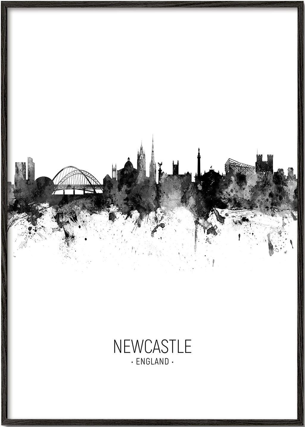 Plakat miasta Newcastle sylwetka tuszem