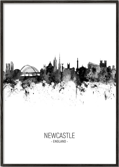 Plakat miasta Newcastle sylwetka tuszem