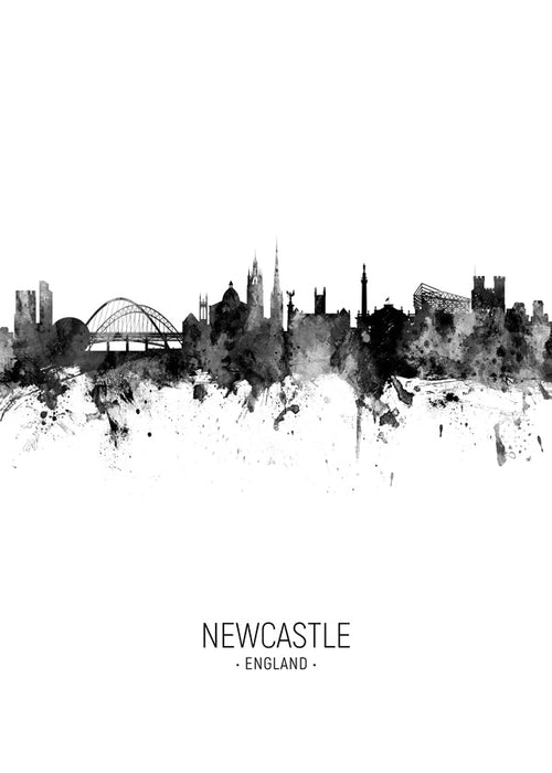 Plakat miasta Newcastle sylwetka tuszem