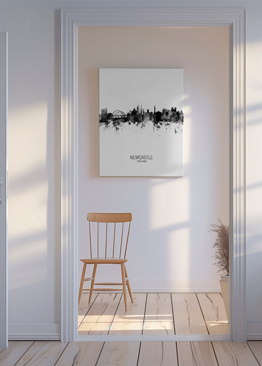 Plakat miasta Newcastle sylwetka tuszem
