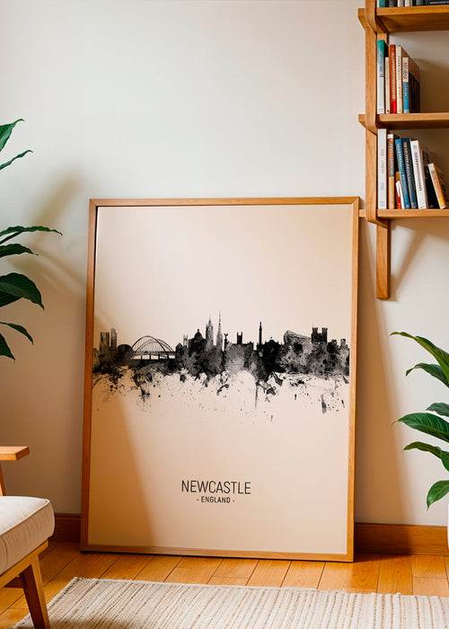 Plakat miasta Newcastle sylwetka tuszem