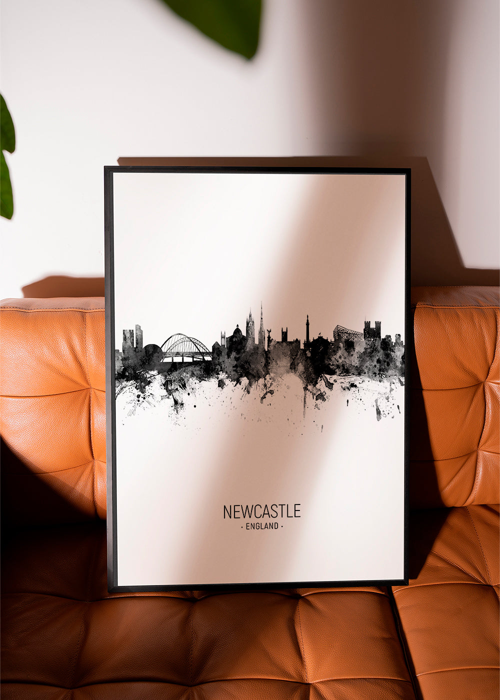 Plakat miasta Newcastle sylwetka tuszem