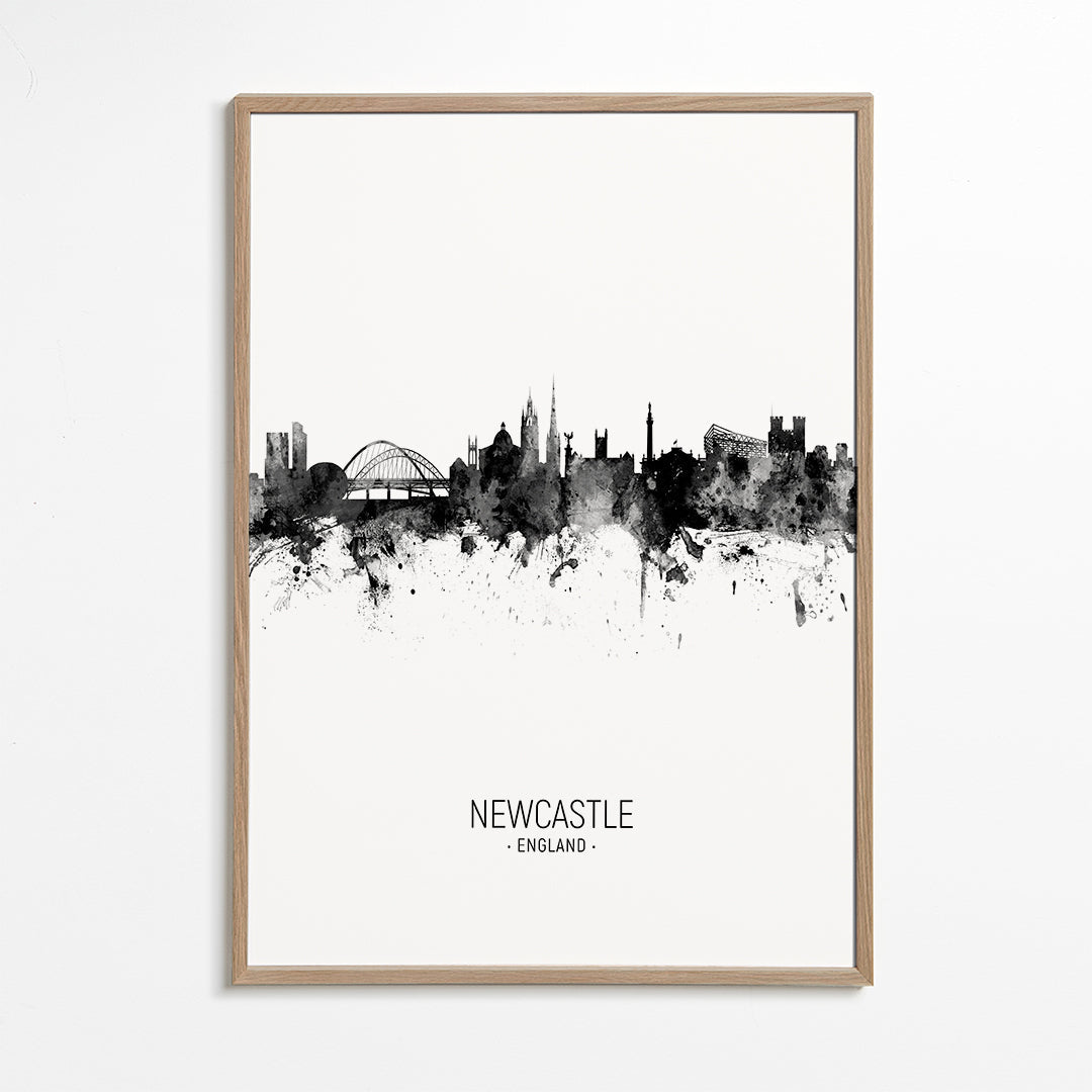 Plakat miasta Newcastle sylwetka tuszem