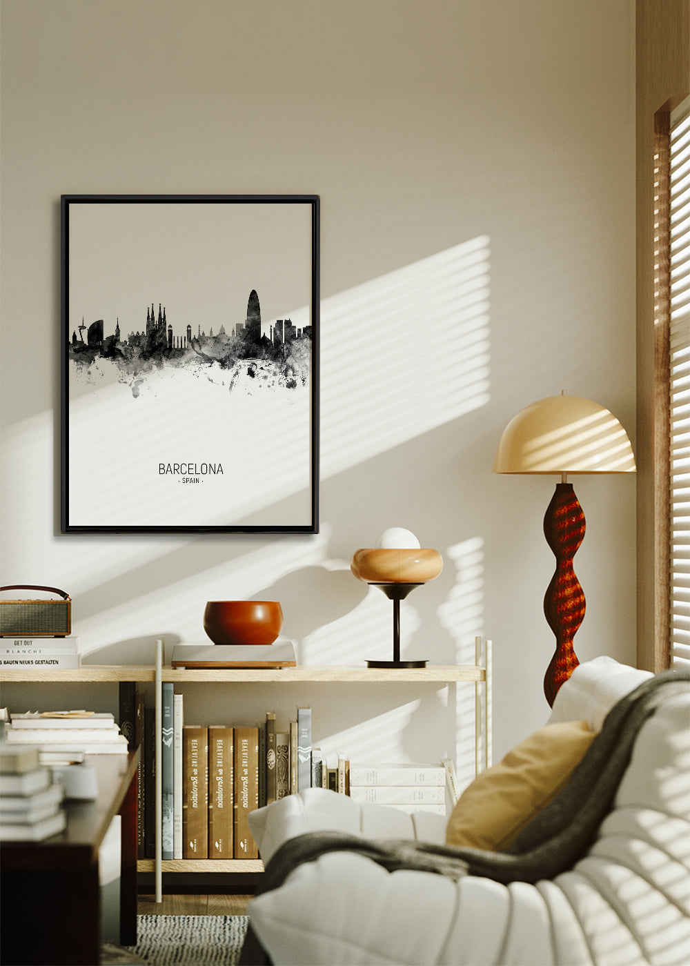 Sztuka miasta: Panorama Barcelony w monochromatycznym atramencie