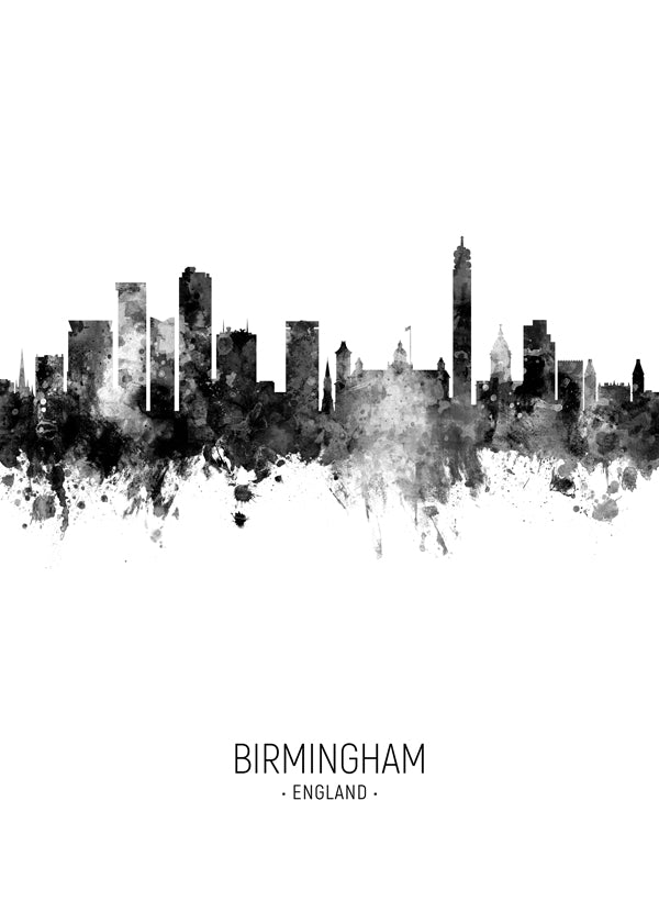 Sztuka do kuchni Birmingham skyline w odcieniach szarości