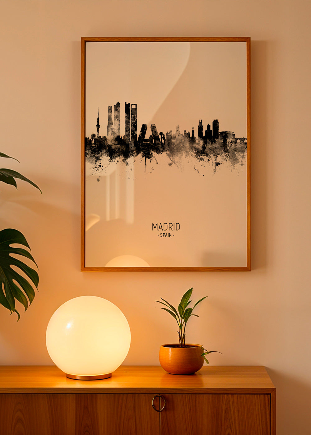 Plakat miasta Madryt sylwetka w tuszu