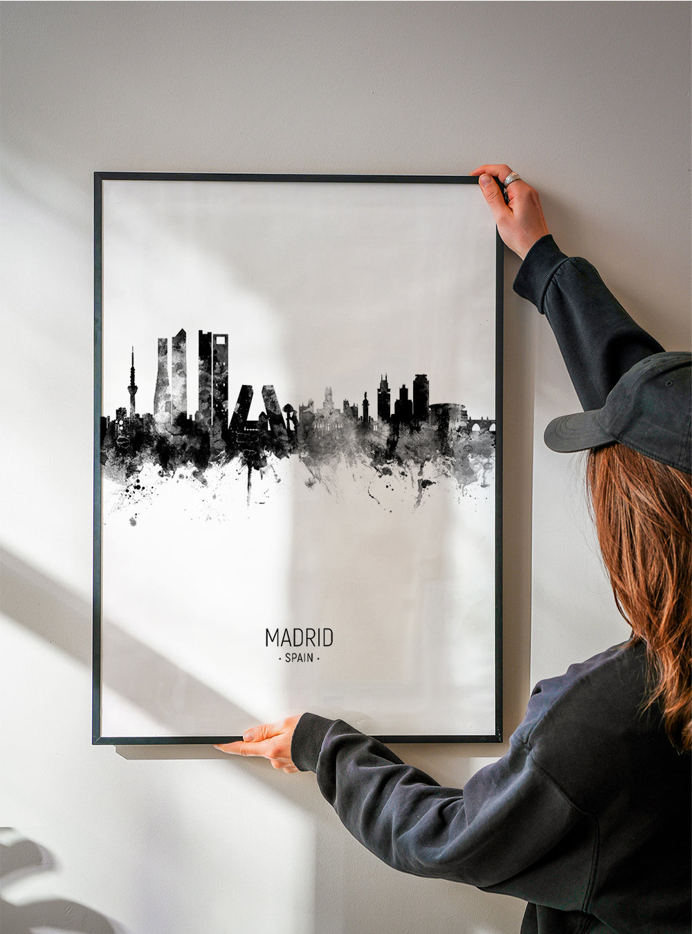 Plakat miasta Madryt sylwetka w tuszu