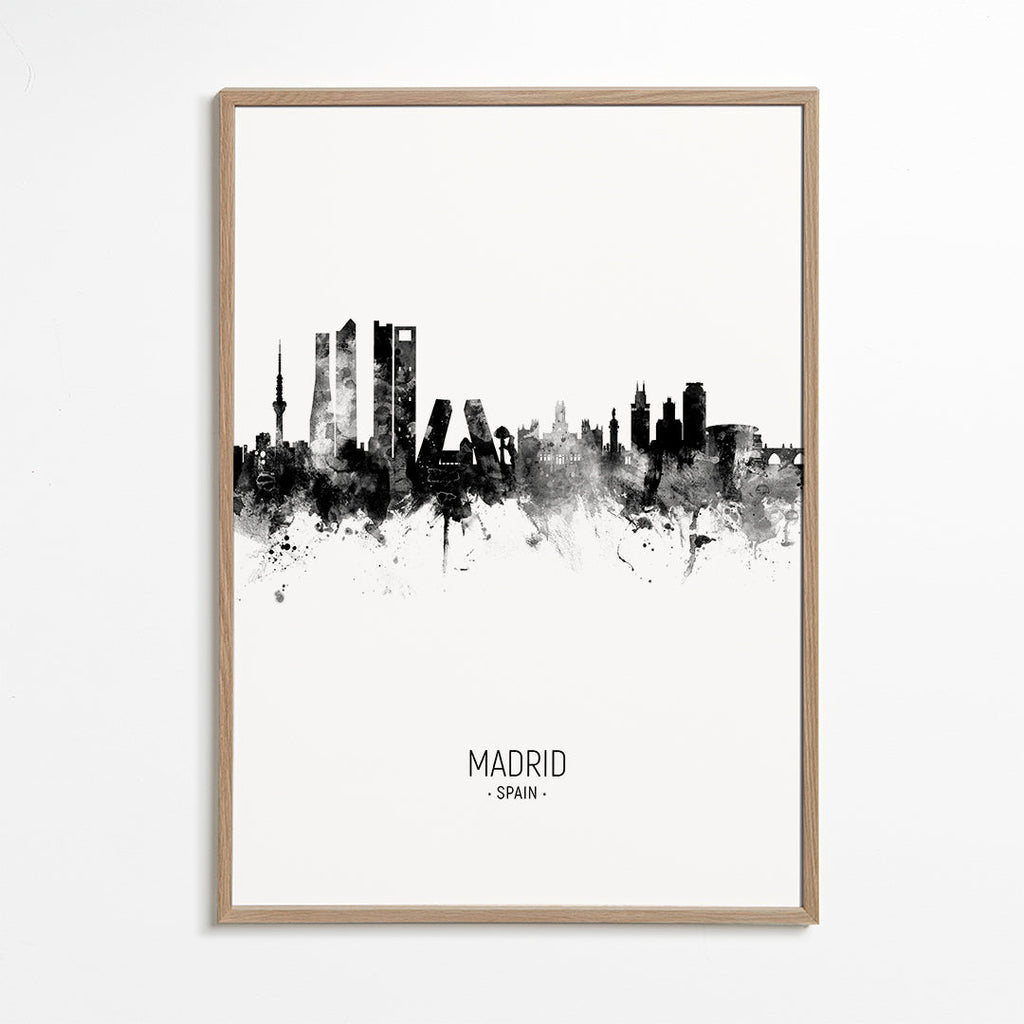 Plakat miasta Madryt sylwetka w tuszu