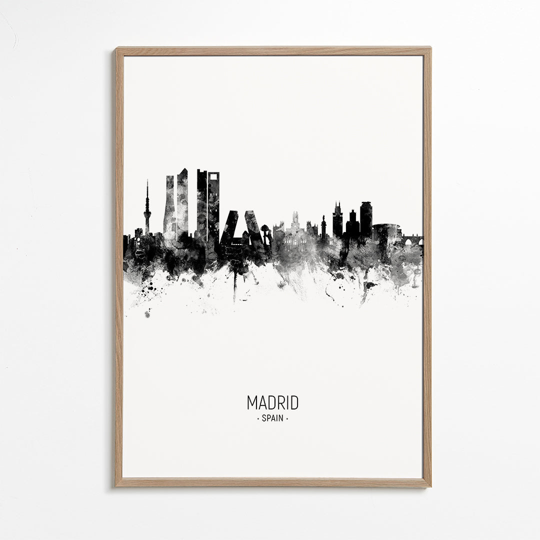 Plakat miasta Madryt sylwetka w tuszu