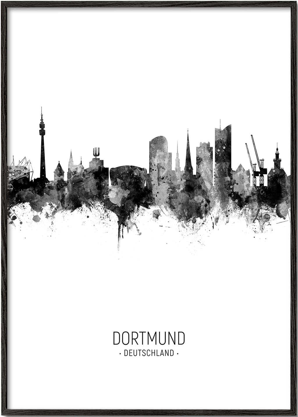 Plakat podróżniczy Dortmund sylwetka w monochromie